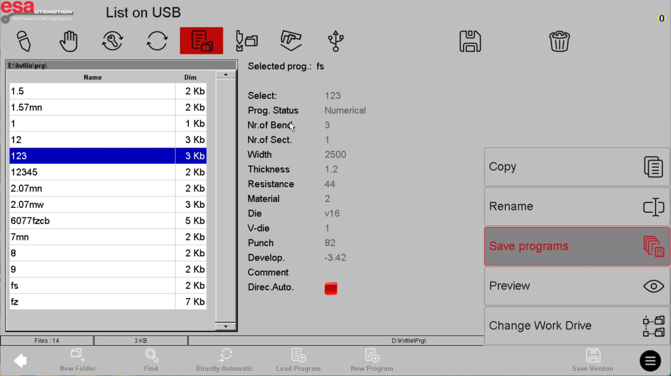 Bulk program restore screen