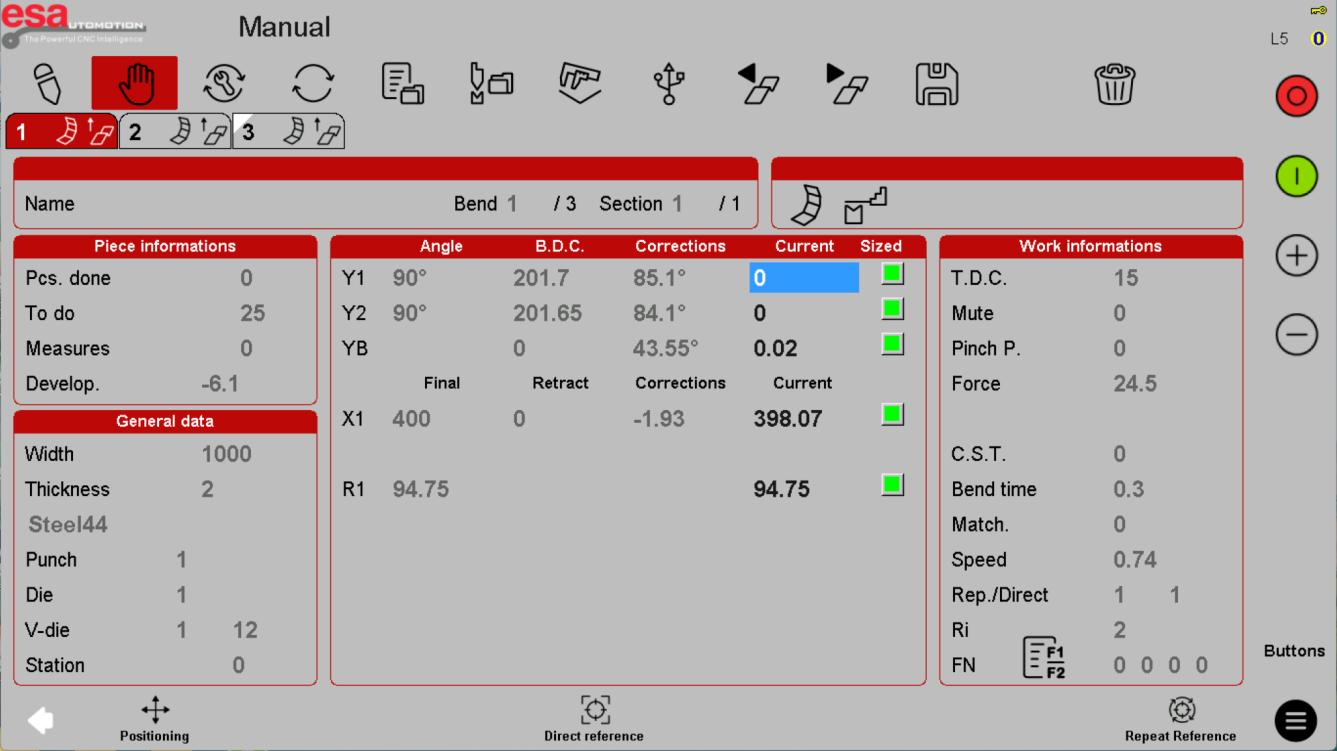 ESA S840 manual mode: axes and reference status reference screenshot
