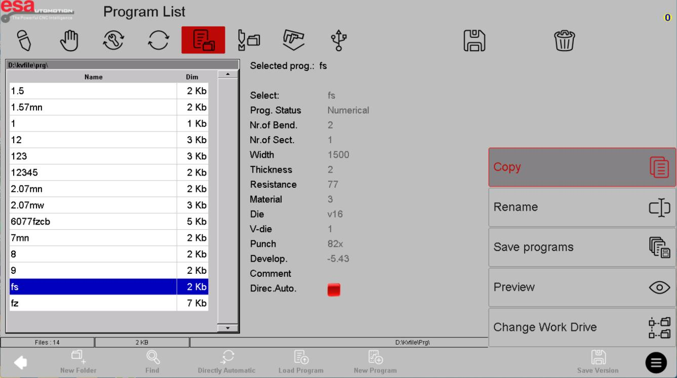 Program copy and rename menu